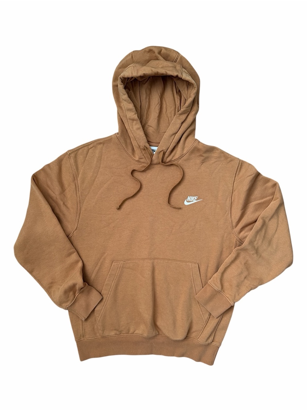 Nike Tan Brown Pullover Hoodie Men’s Small Spellout Swoosh Sweatshirt